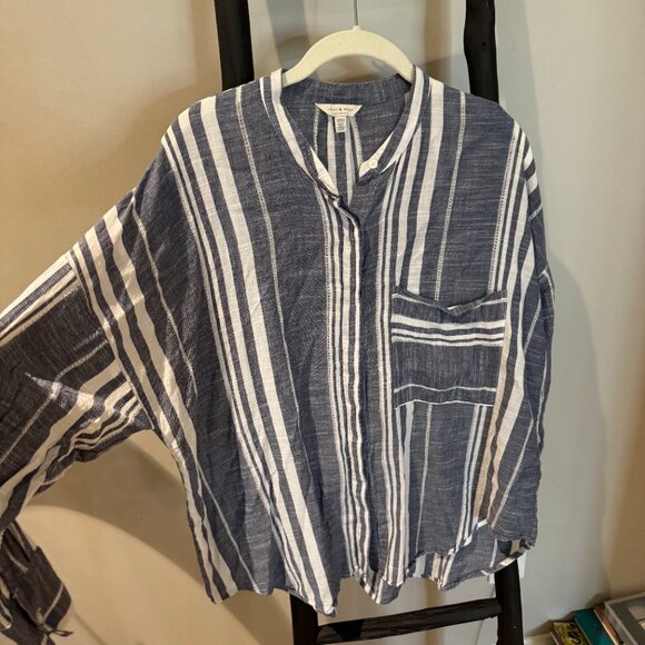 Lucky Brand Button Down White and Blue Striped Long Sleeve Shirt - Picture 2 of 4
